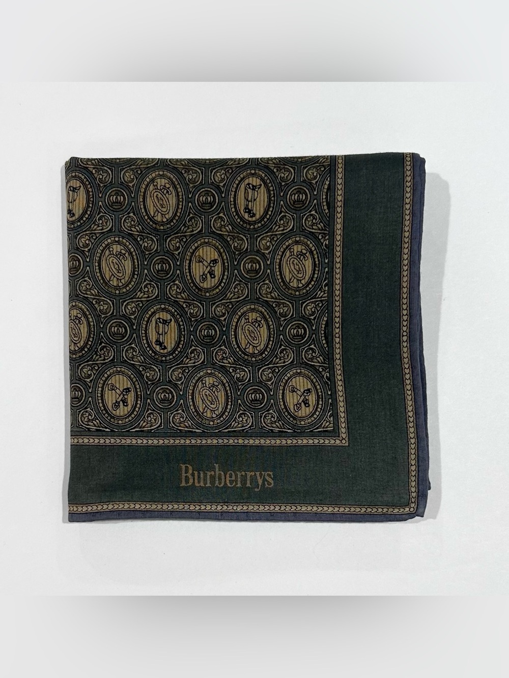 Men Handkerchief Burberry Green Gold Paisley Cotton Pocket Square 18”